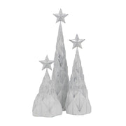 Set of 3 Resin White/Silver Foil Christmas Tree With Star Top, L:4x4x16' M:4x4x12' S:4.5x4.5x8.8'
