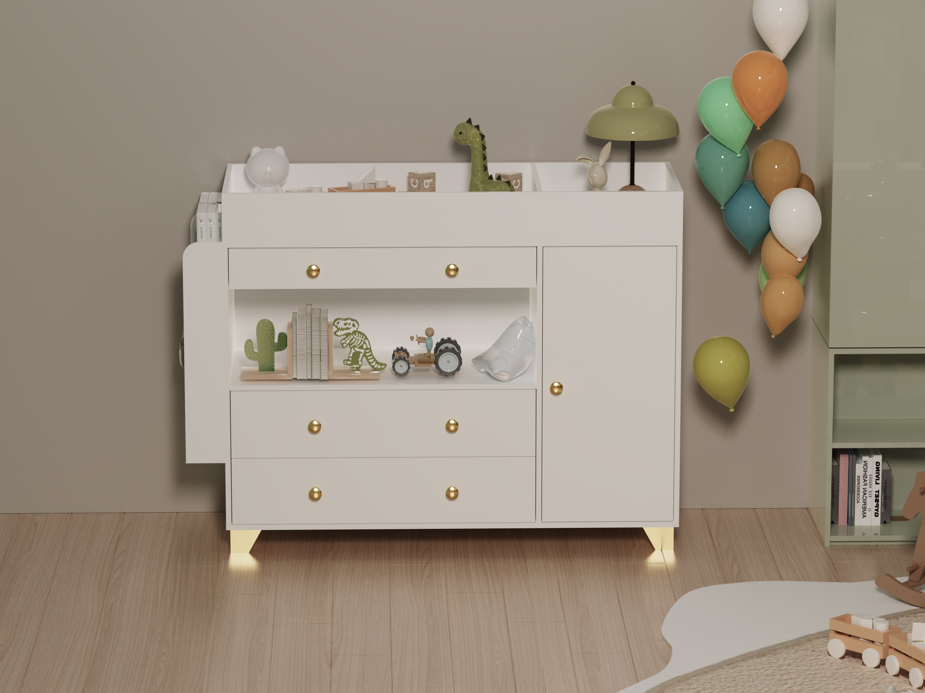 Changing Table Modern Dresser with Wide Table Top,  3Drawers, White Drawer Dresser