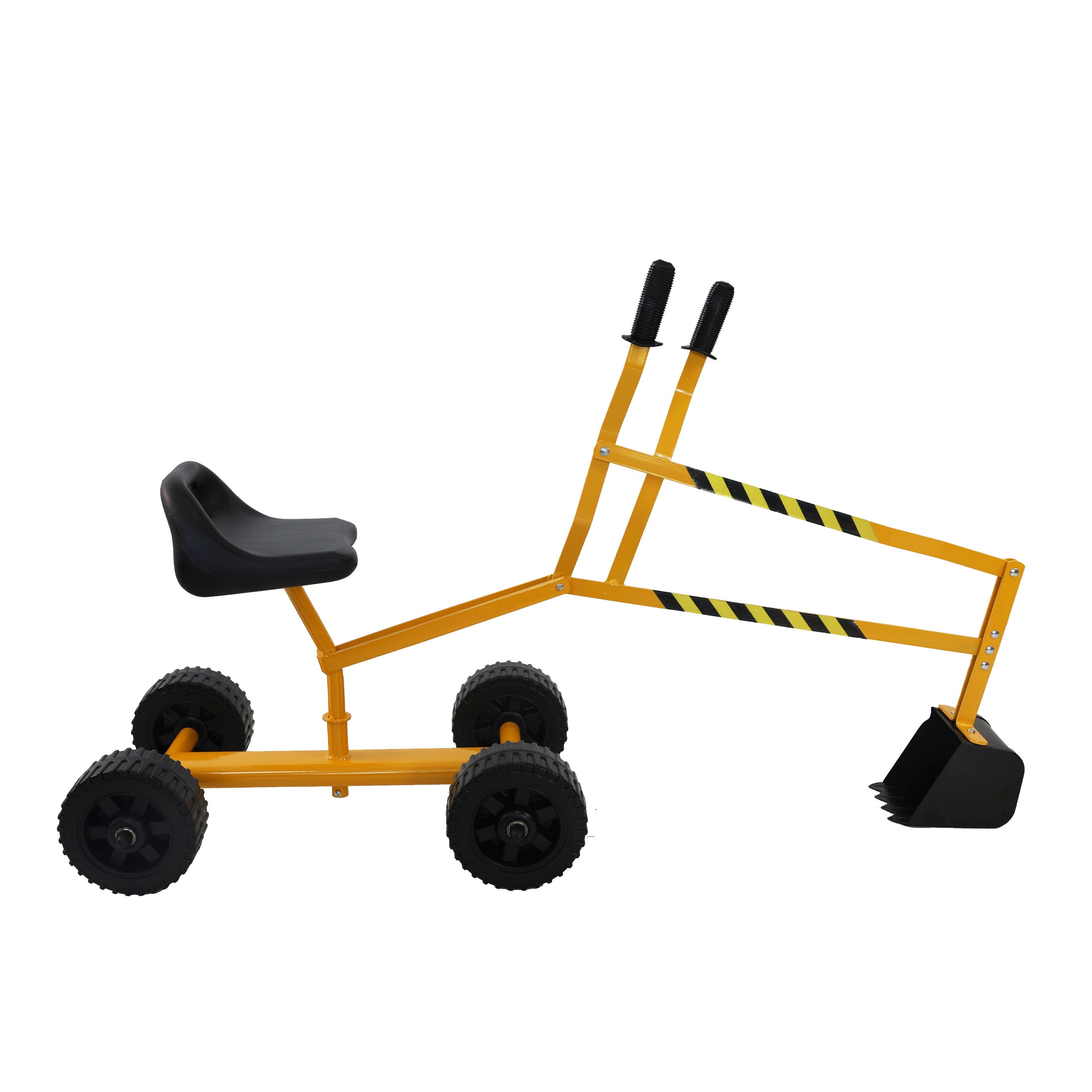 Toy excavator riding, sand dredger, yellow