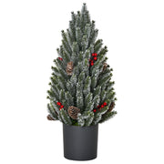 HOMCOM 18' Tall Unlit Miniature Snow-Flocked Tabletop Artificial Christmas Tree, Holiday Decoration with Pine Cones and Berries