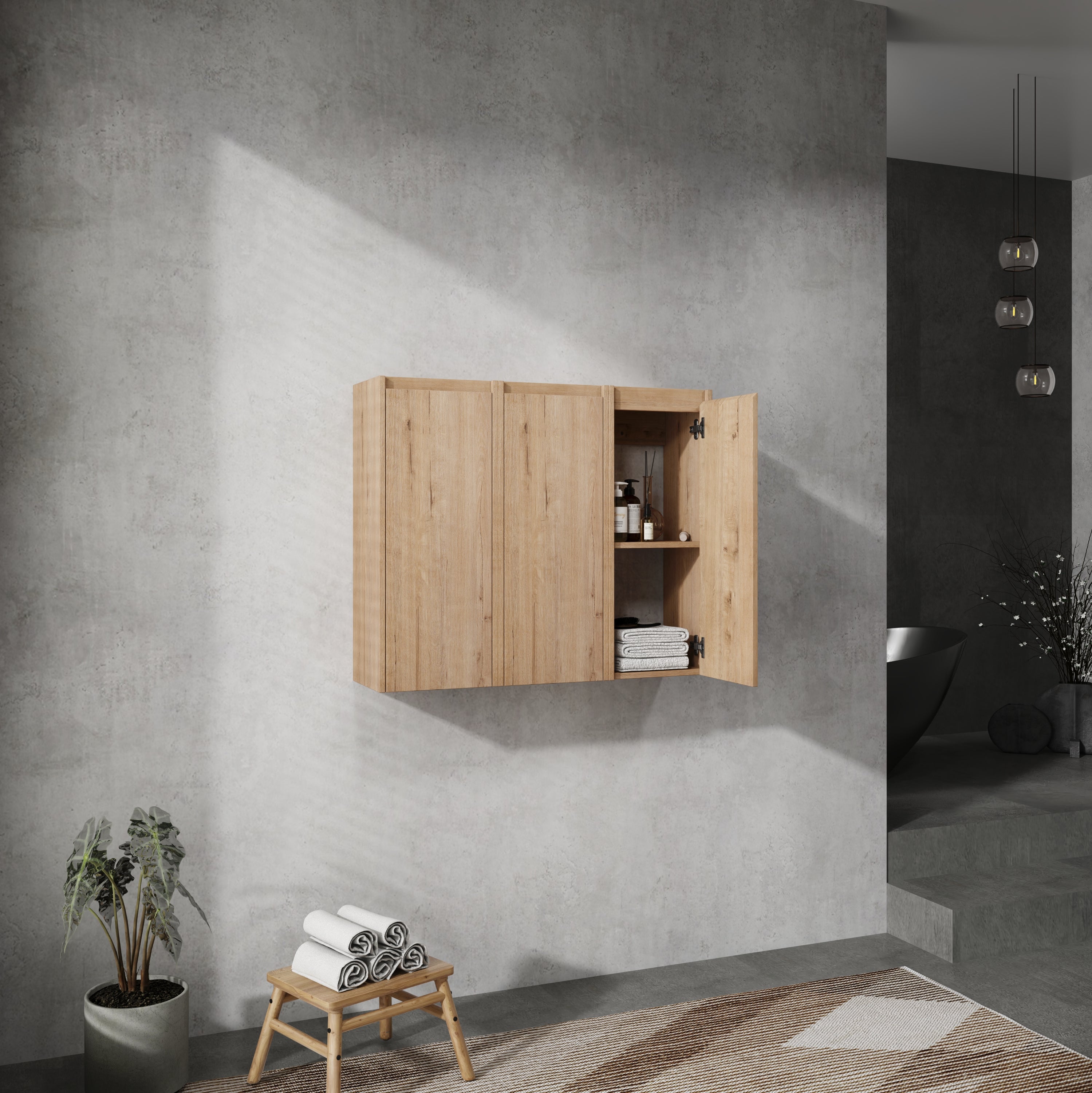 36' Bathroom Side Cabinet, 3-Soft Close Doors, Float Mounting Design, 12*3(KD-Packing)