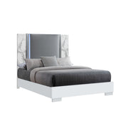 Contemporary MOON White Marble Queen 5PC Bedroom Set with LED Lighting and Solid Wood Construction