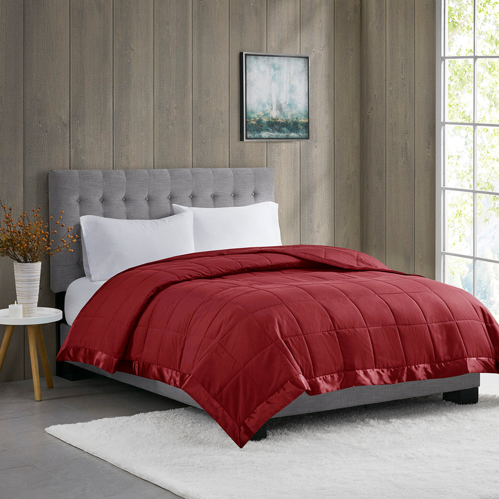 Lightweight Down Alternative Blanket with Satin Trim Burgundy Twin