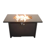 Modern 43' Smoked Glass Metal Rectangle Fire Pit Table Black Steel Construction