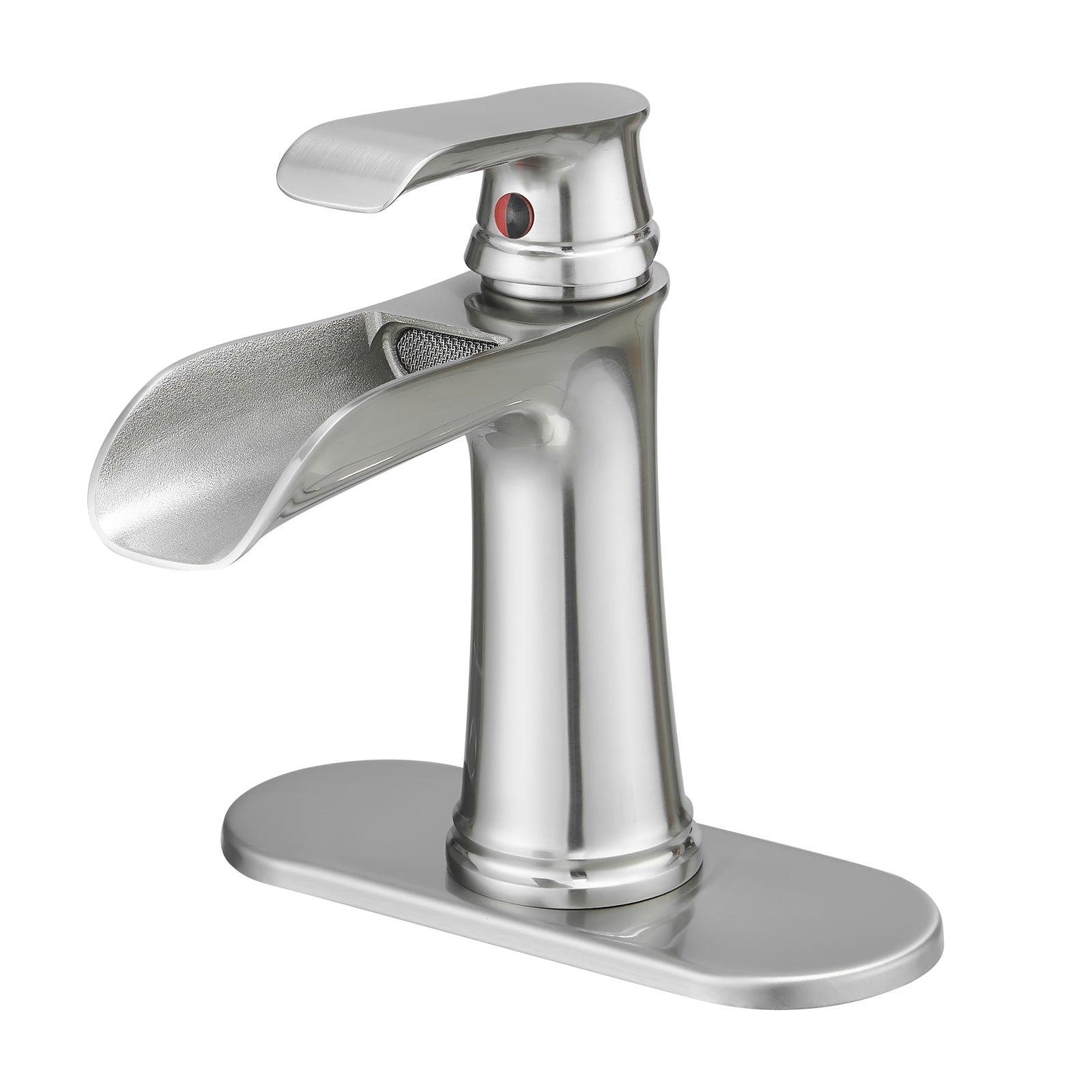 Sink Faucet With Deck Plate Waterfall Brushsed with Pop Up Drain and Supply Lines Bathroom faucets for Sink 1 Hole One Handle Faucets Vanity Bath Mixer Tap