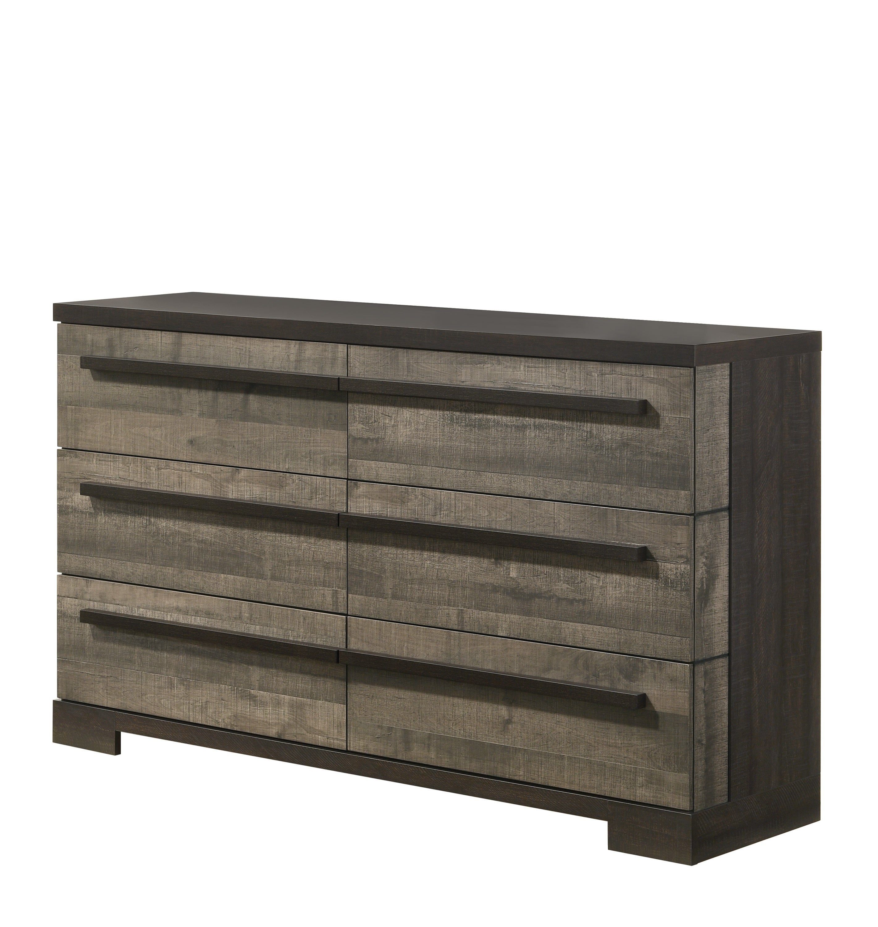 1pc Six Drawers Dresser Gray Ebony Finish Wooden Storage Bedroom Furniture