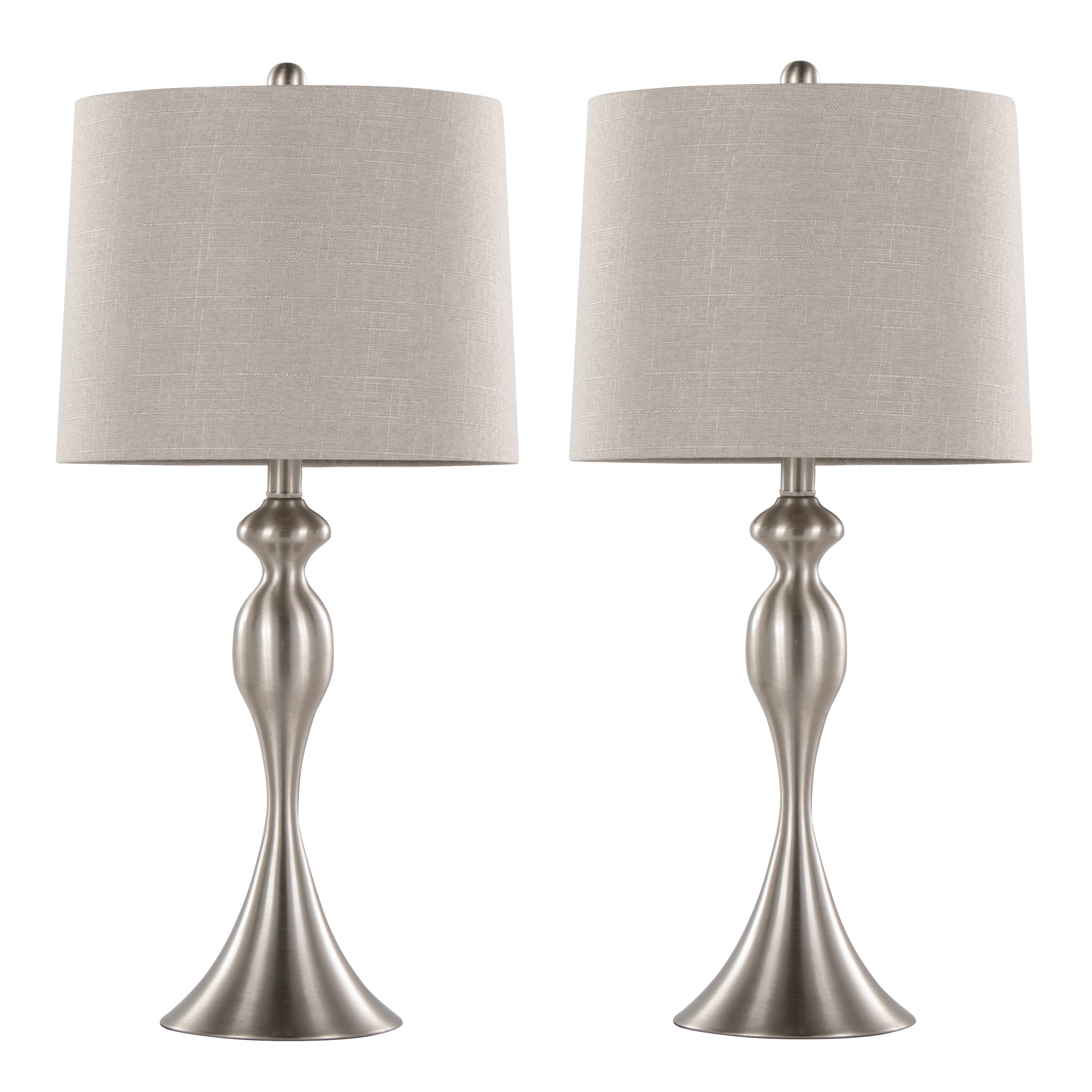 Ashland 27' Contemporary Metal Table Lamp in Brushed Nickel with Light Grey Textured Linen Shade from Grandview Gallery by LumiSource - Set of 2