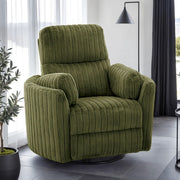 Power Glider Recliner w/ Swivel Contemporary Olive Green Finish Curved Arms Pillow Fill Swivel Chair Primary Living Room