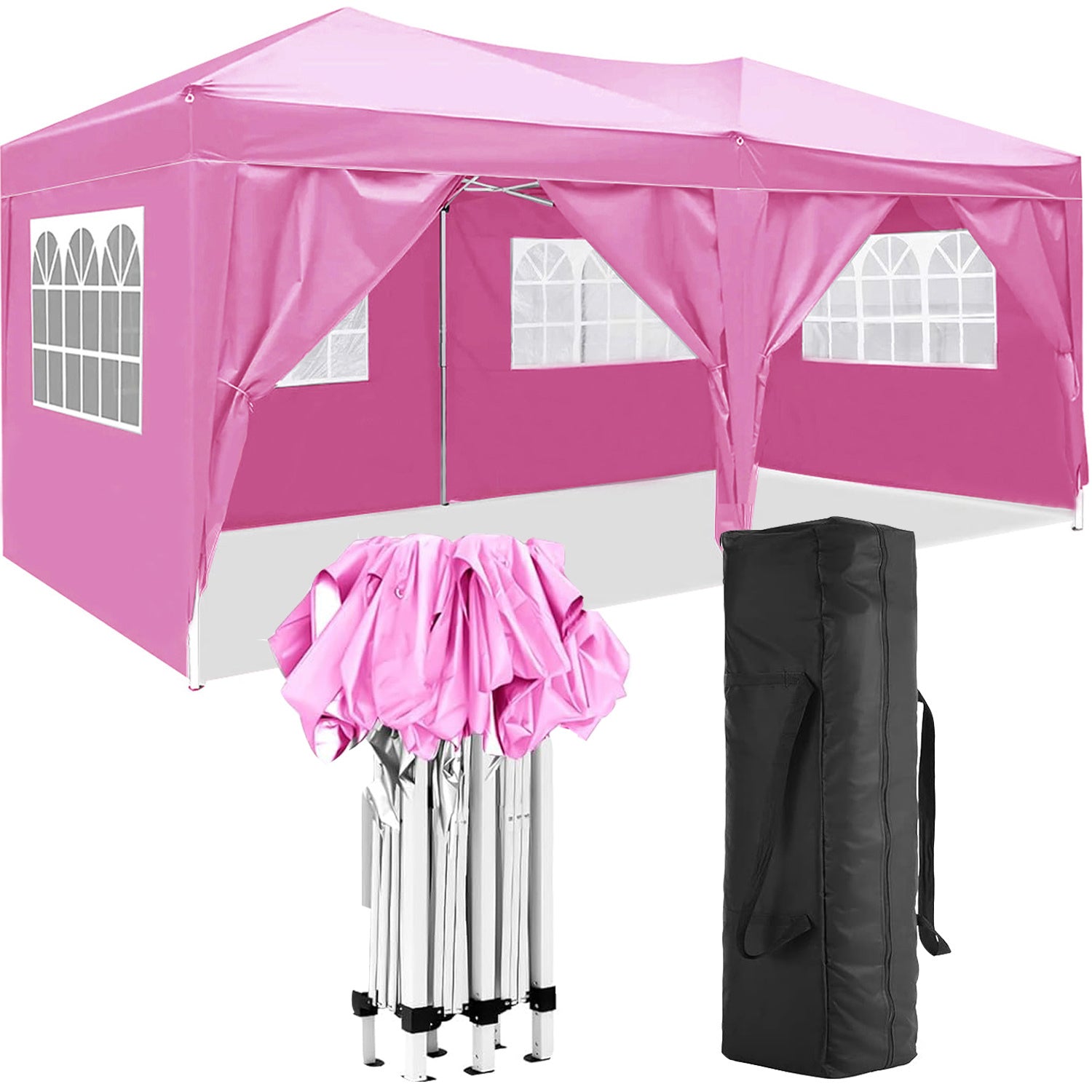 10'x20' Folding Canopy with 6 Removable Sidewalls Outdoor Event Shelter UPF 50+ Gazebo Portable Tents for Parties Beach Camping Wedding EZ Pop Up Canopy with Carry Bag (Old Sku: W2185P191601)