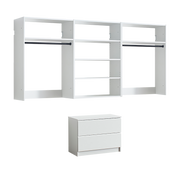 Devi White Wall Mounted Wood Closet System with Modular Units and Oak Finish