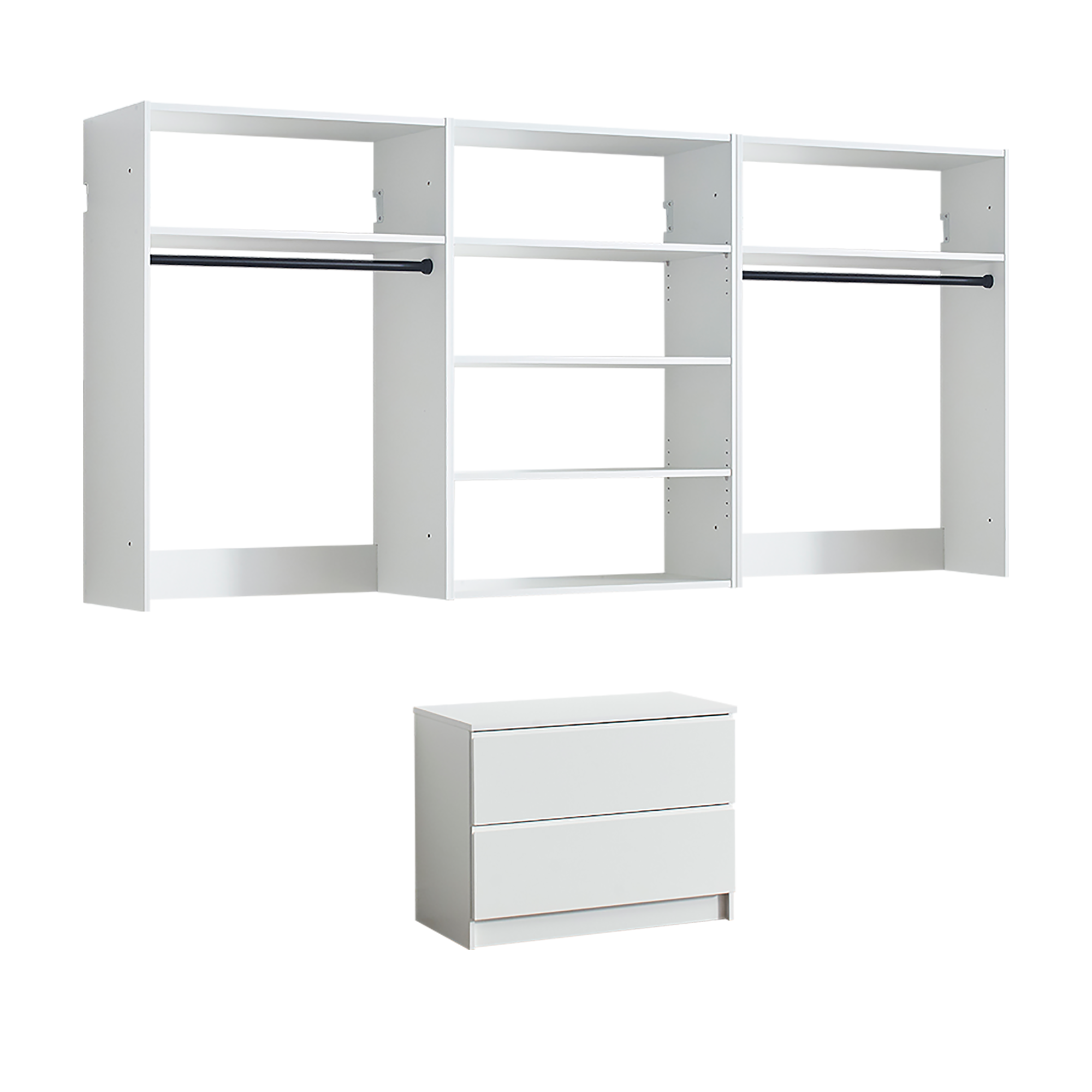 Devi White Wall Mounted Wood Closet System with Modular Units and Oak Finish