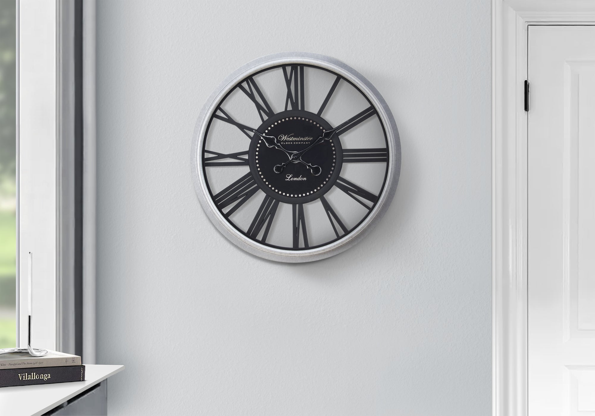 Clocks, 20' Round, Wall Clock, Black, Silver, Transitional