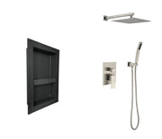 Shower System with Shower Head, Hand Shower, Hose, Valve Trim, Lever Handles and Niche