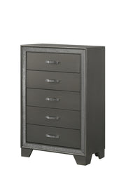 Contemporary 1pc Chest Sparkling Accent Bedside Storage Five Drawers Dark Brown Gray Finish