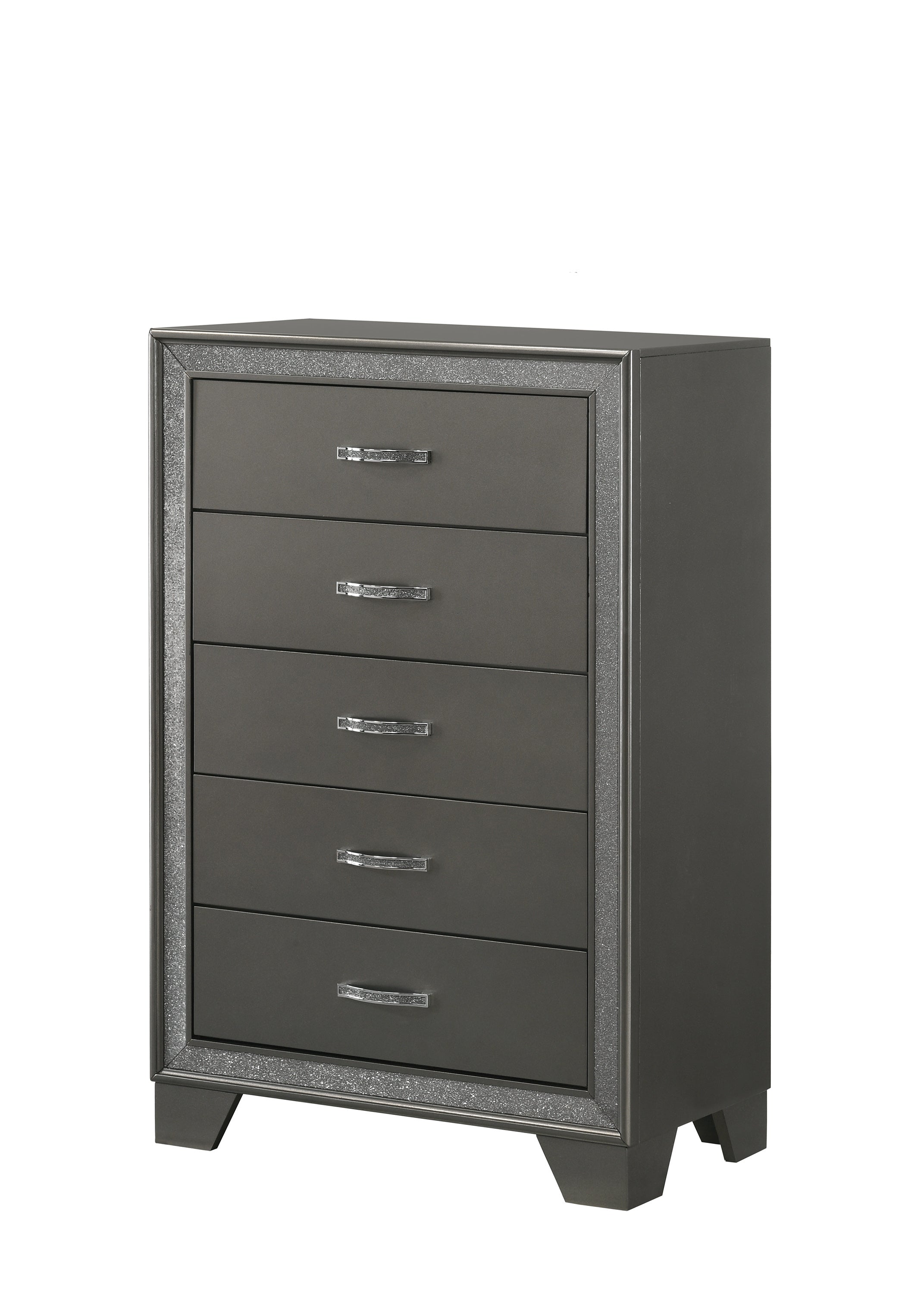 Contemporary 1pc Chest Sparkling Accent Bedside Storage Five Drawers Dark Brown Gray Finish