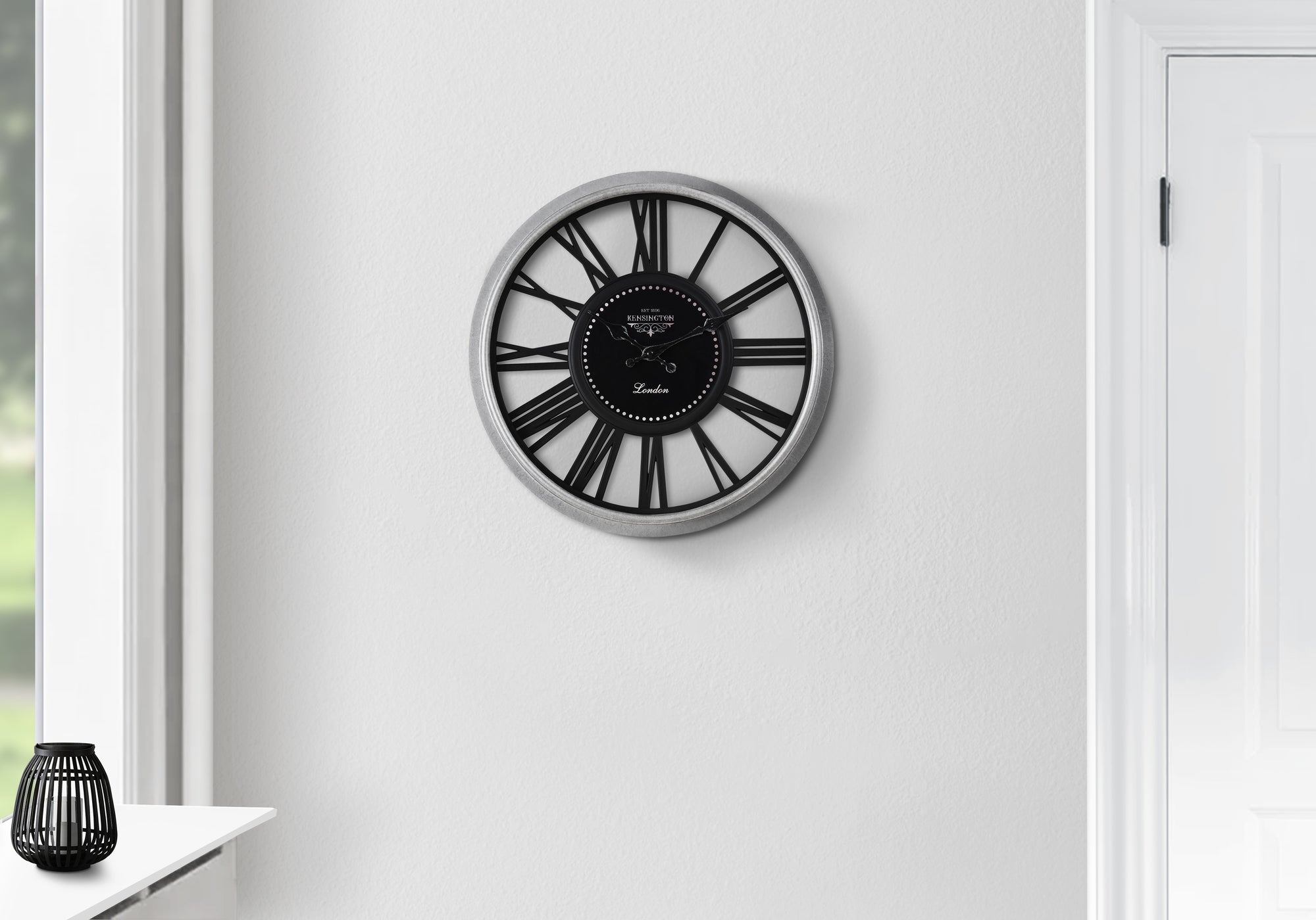 Clocks, 16' Round, Wall Clock, Silver, Black, Transitional