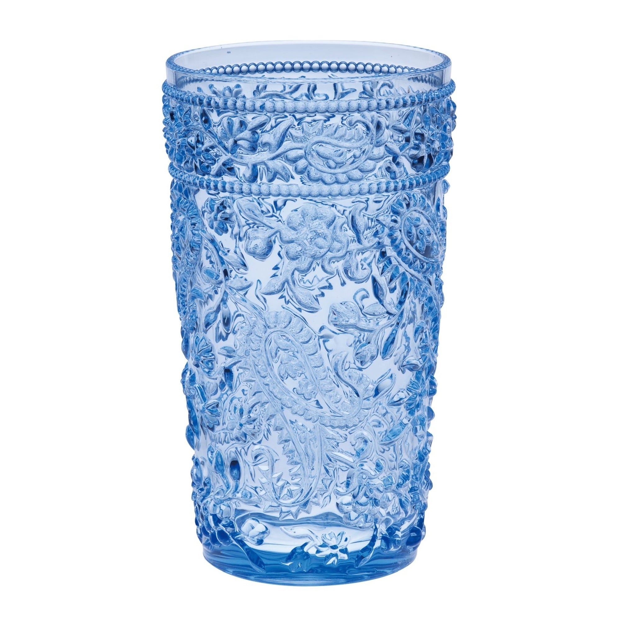 Paisley Style Acrylic Hi Ball Glasses Set of 4, 17oz, BPA Free, Shatterproof, Blue