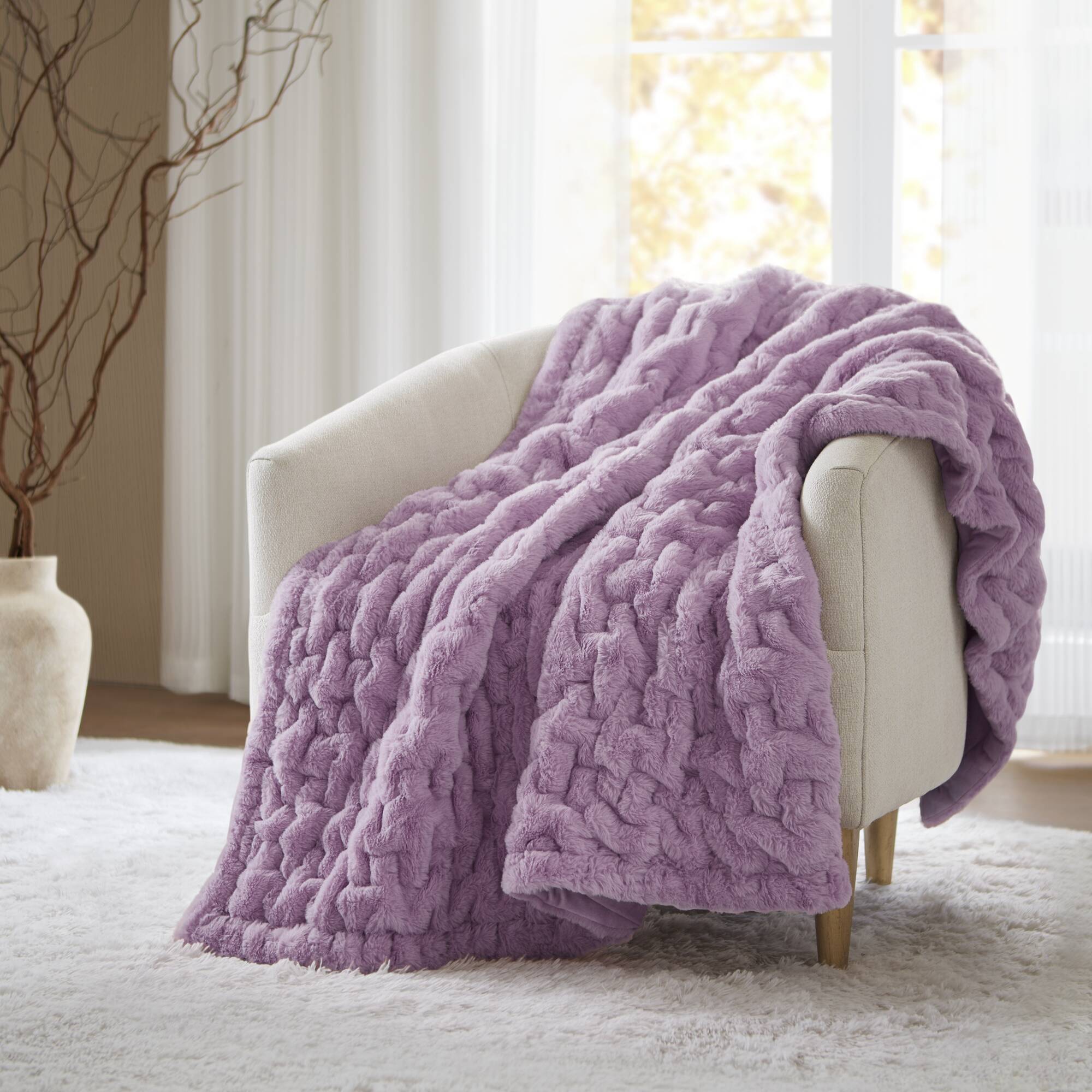 1 PC 50x60' Ruched Fur Throw Purple