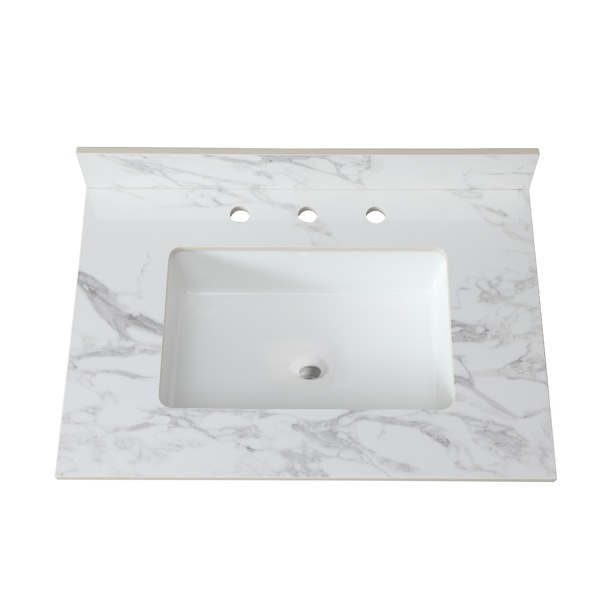 Elegant Sintered Stone Bathroom Vanity Top with Rectangular Ceramic Sink, Carrara White, 31' x 22', Three Faucet Holes