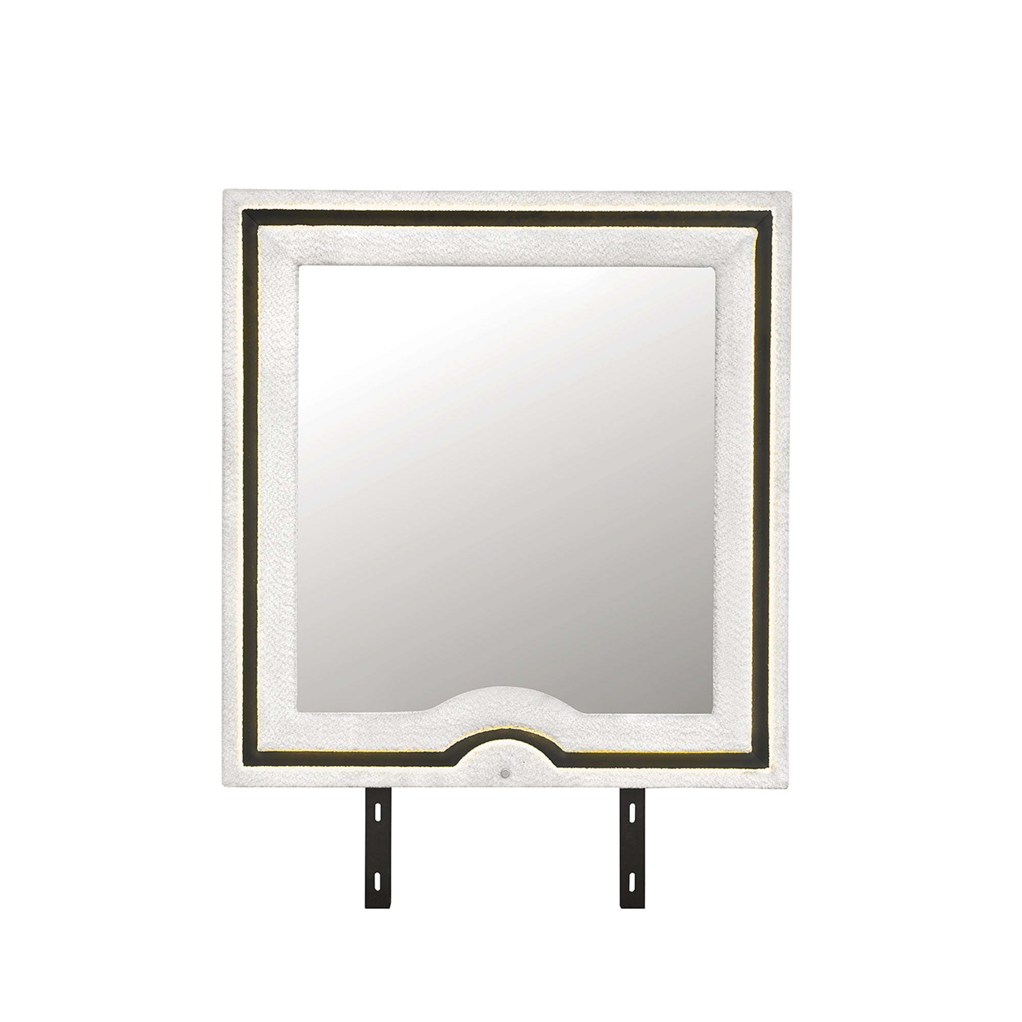 Isaiah Black and White Mirror with Upholstered Frame and LED Lighting, Rubber Wood Construction, 40.25' L x 2.25' W x 38' H