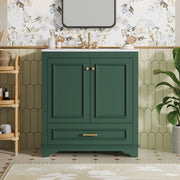 30' Luxurious Bathroom Vanity with Ceramic Sink, Bathroom Vanities Cabinet with 2 large Soft Closing Doors, Solid Wood Frame Bathroom Storage Cabinet