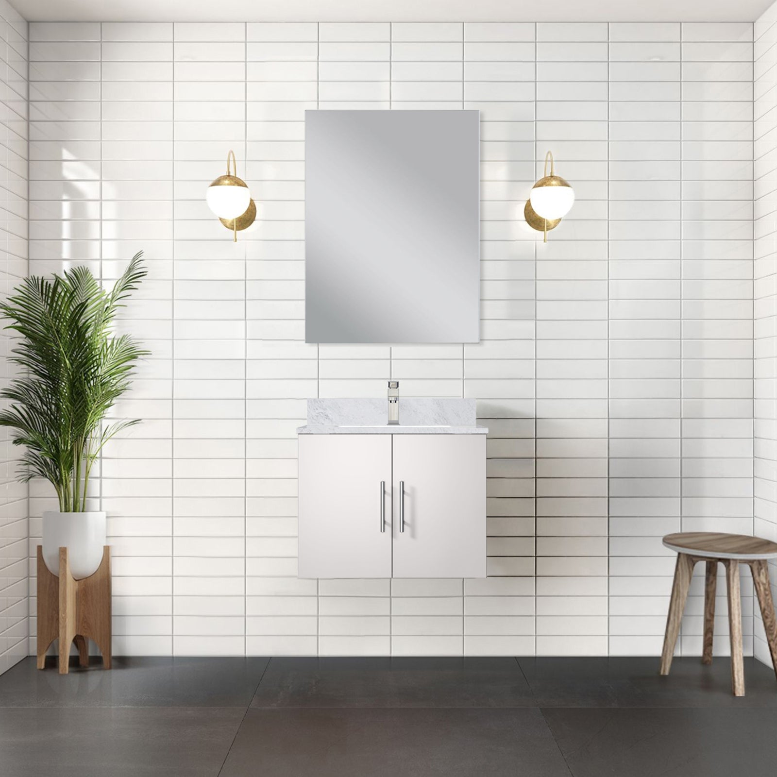 Glossy White Bath Vanity 24 in. W x 22 in. D, with Carrara Marble Top