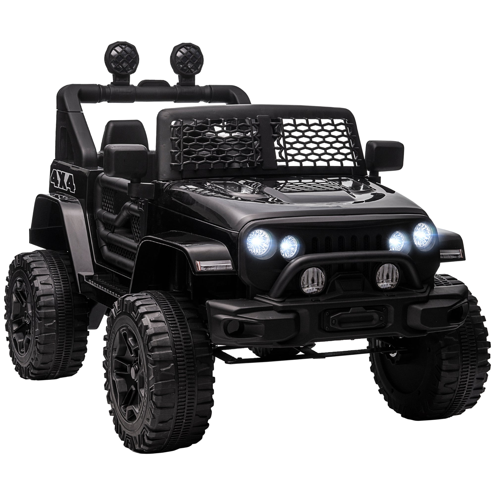 12V Kids Ride On Truck with Parent Remote Control, Electric Battery Powered Toy Car with Spring Suspension, Adjustable Speed, LED Lights and Horn, Black