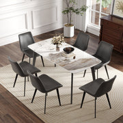 62.99' Modern Artificial Stone White Pandora Curved Edge Dark Grey Metal Leg Dining Table-Can Accommodate 6 People(Dining Table Only)