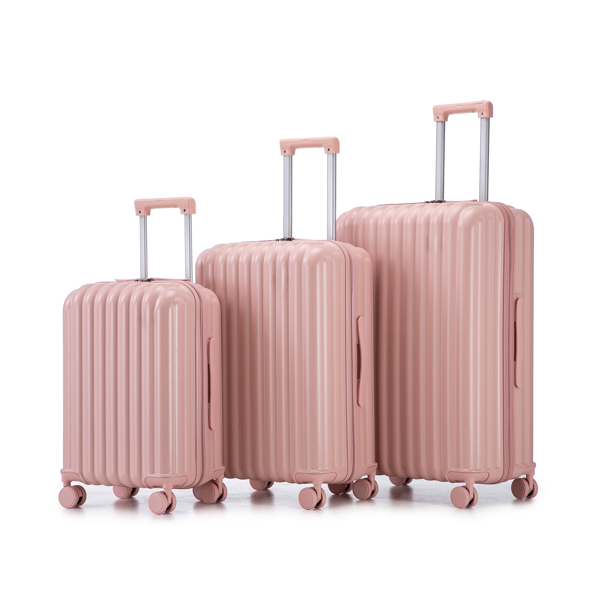 20'/24'/28' 3 pcs/set in ABS Spinner Wheel Luggage, Carry on Suitcase, with Cup Holder & USB Port & Phone Holder (Pink)