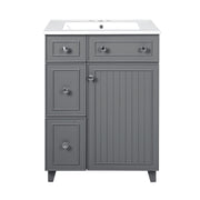 Transitional Gray Bathroom Vanity Cabinet with Ceramic Sink, 2 Drawers, 1 Soft-Close Door