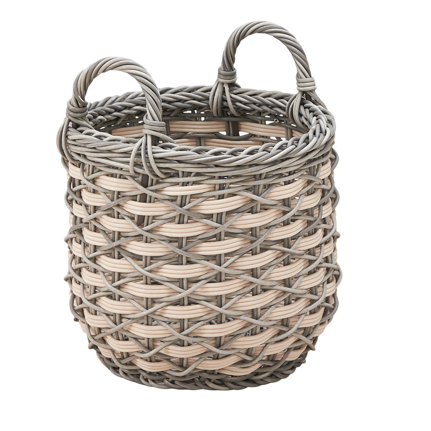 Round Resin Woven Wicker Multi-Use Storage Basket with Handles White-Gray 18' x 18' x 15.7'
