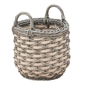 Round Resin Woven Wicker Multi-Use Storage Basket with Handles White-Gray 18' x 18' x 15.7'