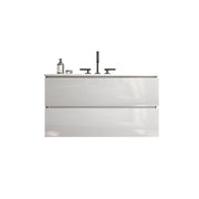 TIA 36' Wall Mount Glossy White Bathroom Vanity with Ceramic Sink with Three Faucet Holes, Large Storage Floating Bathroom Vanity for Modern Bathroom, Pre-assembled