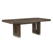 Modern Rectangular Dining Table with Extension Leaf Durable Unique Metallic Accent Base Brown Finish Wooden Dining Furniture 1pc
