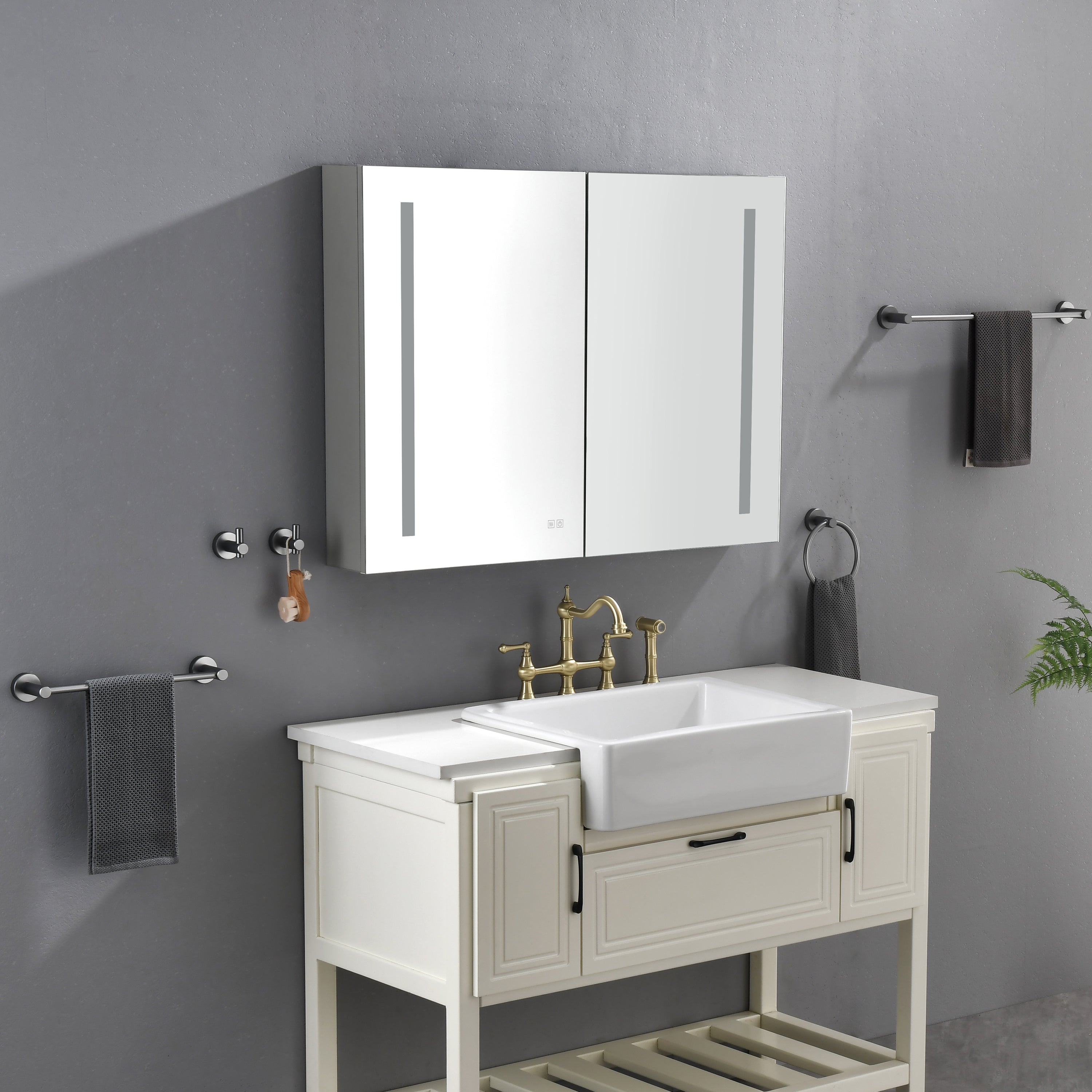 40 x 30 inch LED Lighted Bathroom Medicine Cabinet with Mirror, Sockets, Dimmable, Anti-Fog