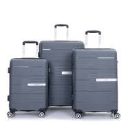 Lightweight Durable Hardshell Suitcase Set with Double Spinner Wheels, TSA Lock, Gray, Polypropylene, 20/24/28