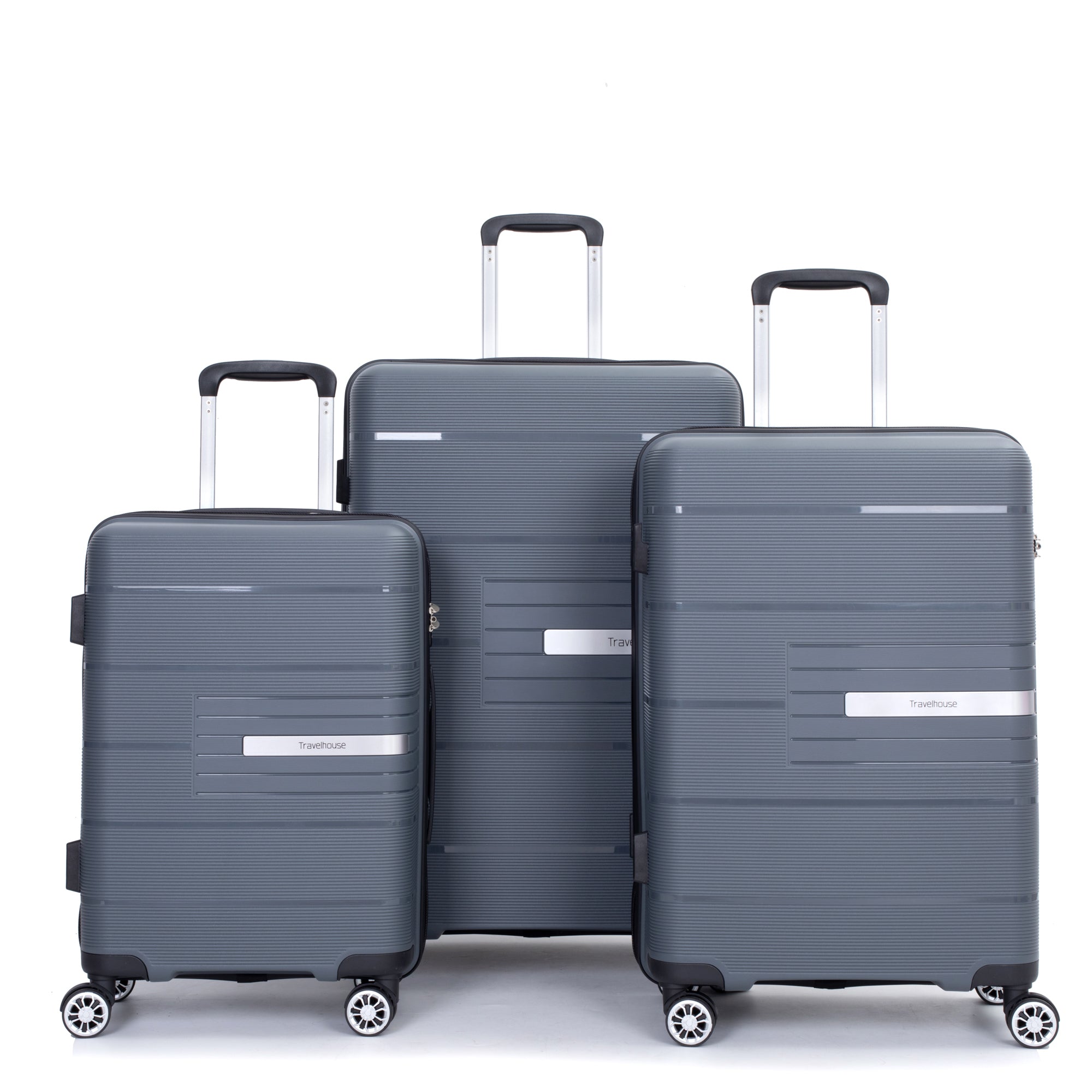 Lightweight Durable Hardshell Suitcase Set with Double Spinner Wheels, TSA Lock, Gray, Polypropylene, 20/24/28
