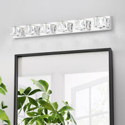 41' Modern Crystal 6-Light LED Wall Sconce – Elegant Chrome Bathroom Vanity Light with Clear Crystal Shades for Bathroom, Bedroom, or Hallway