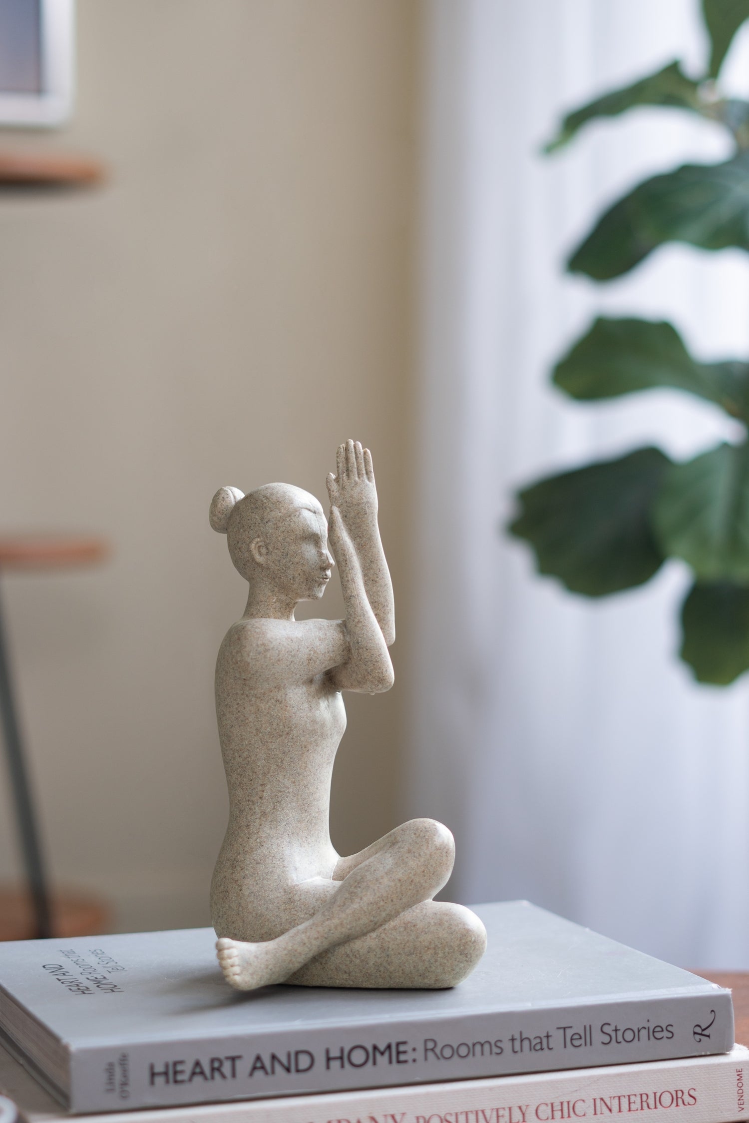 7x5.5x9.5' Beige Resin and Stone Yoga Figurine in Anjali Mudra Pose