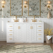 60'' Bathroom Vanity Set with Ceramic Sink (Separate),Solid Wood Frame Bathroom Storage Cabinet, Freestanding Vanity Set with Drawers & Soft Closing Doors