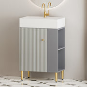 21.6' Open-shelving Bathroom Vanity with Ceramic Sink and Soft-Closing Door, Cloakroom Open Shelf Storage Cabinet on the Right Side, Assembly Required, Grey 24VB06-21MGR***CONTACT SELLER FOR STOCK***