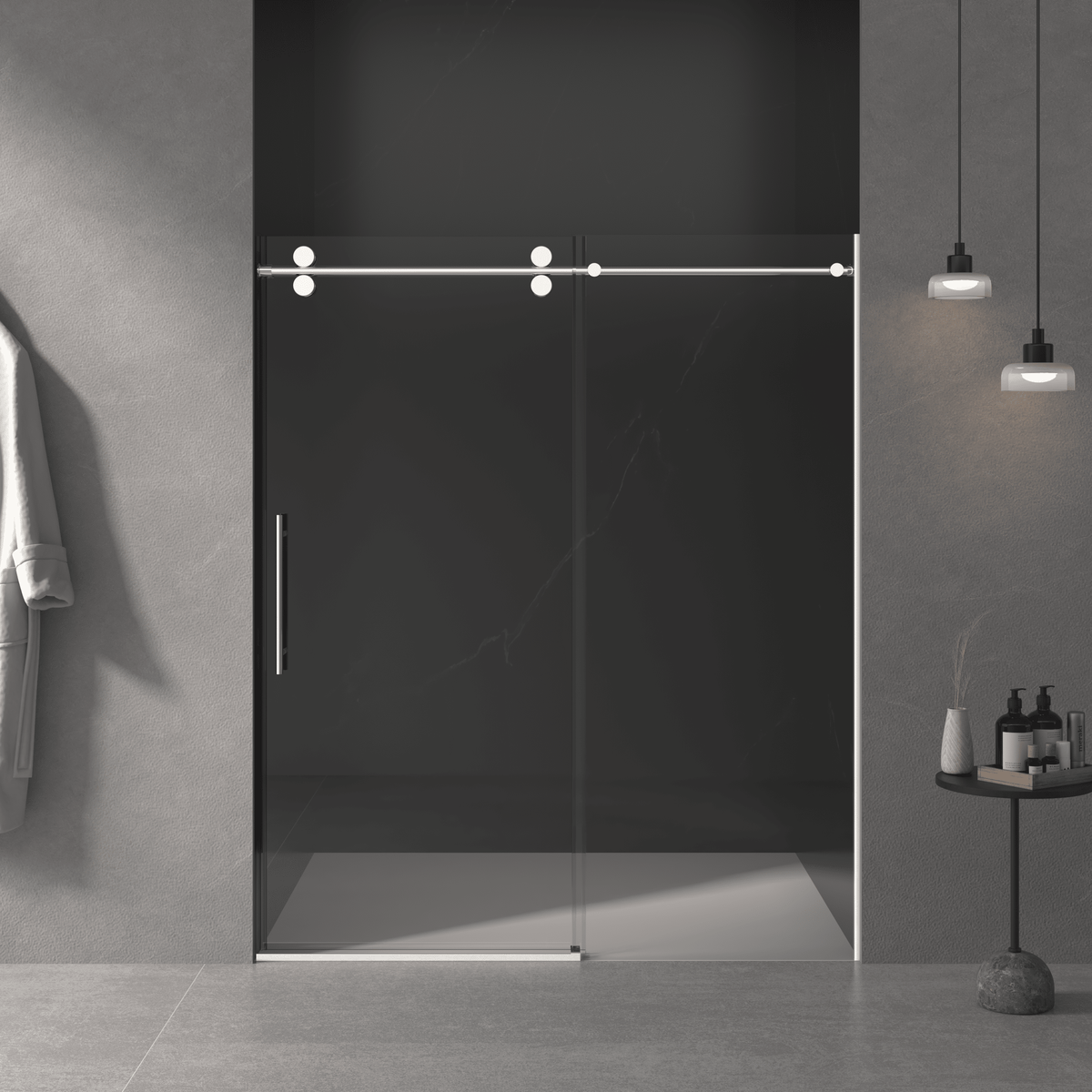 56'-60'W x 70'H Frameless Shower Door, Sliding Shower Door, with Premium 5/16'(8mm) Thick Tempered Glass Shower Enclosure ,Double Side Easy Clean Coat,Chrom Finished With Buffer