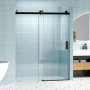 56' - 60' (W) x 76' (H) Frameless Soft-closing Shower Door, 1/4' (6mm) Tempered Glass Single Sliding with Explosion-proof Coating, Matte Black GF-24D01-60MBX