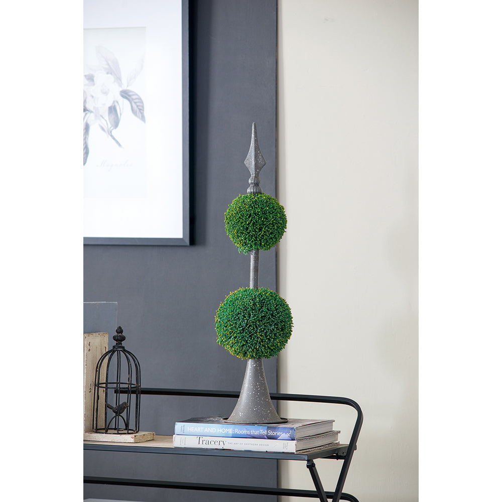 D7x26.5' Artificial Two-Tiered Boxwood Sphere Topiary on Metal Spire