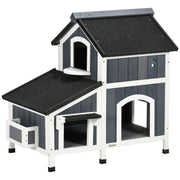 PawHut Outdoor Cat House with Weather-resistant Roof & Garden Bed, Outdoor Cat Shelter Enclosure with Multiple Entrances, Modern Cat Furniture Hideout, Cat Gifts, Gray