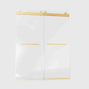 Frameless Double Sliding Soft-Close Shower Door in Brushed Gold with 3/8 inches Tempered Glass, 56-60 inches W x 76 inches H