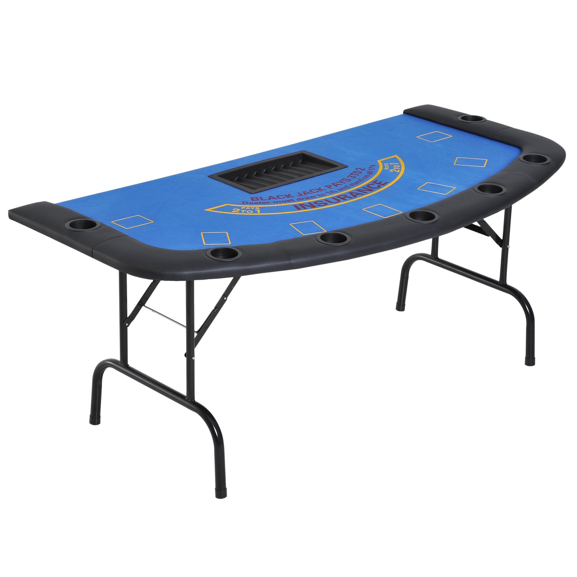 Soozier Poker Table Foldable, 72' Blackjack Table for 7 Players with Chip & Cup Holder, Blue Felt