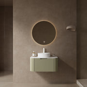 DINA 30' Bathroom Vanity with Sink, Modern Wall-Mounted Floating Curved Edges Striped Bathroom Storage Cabinet with a Drawer, White Round Ceramic Basin without Faucet, Pre-assembled, Light Green Color
