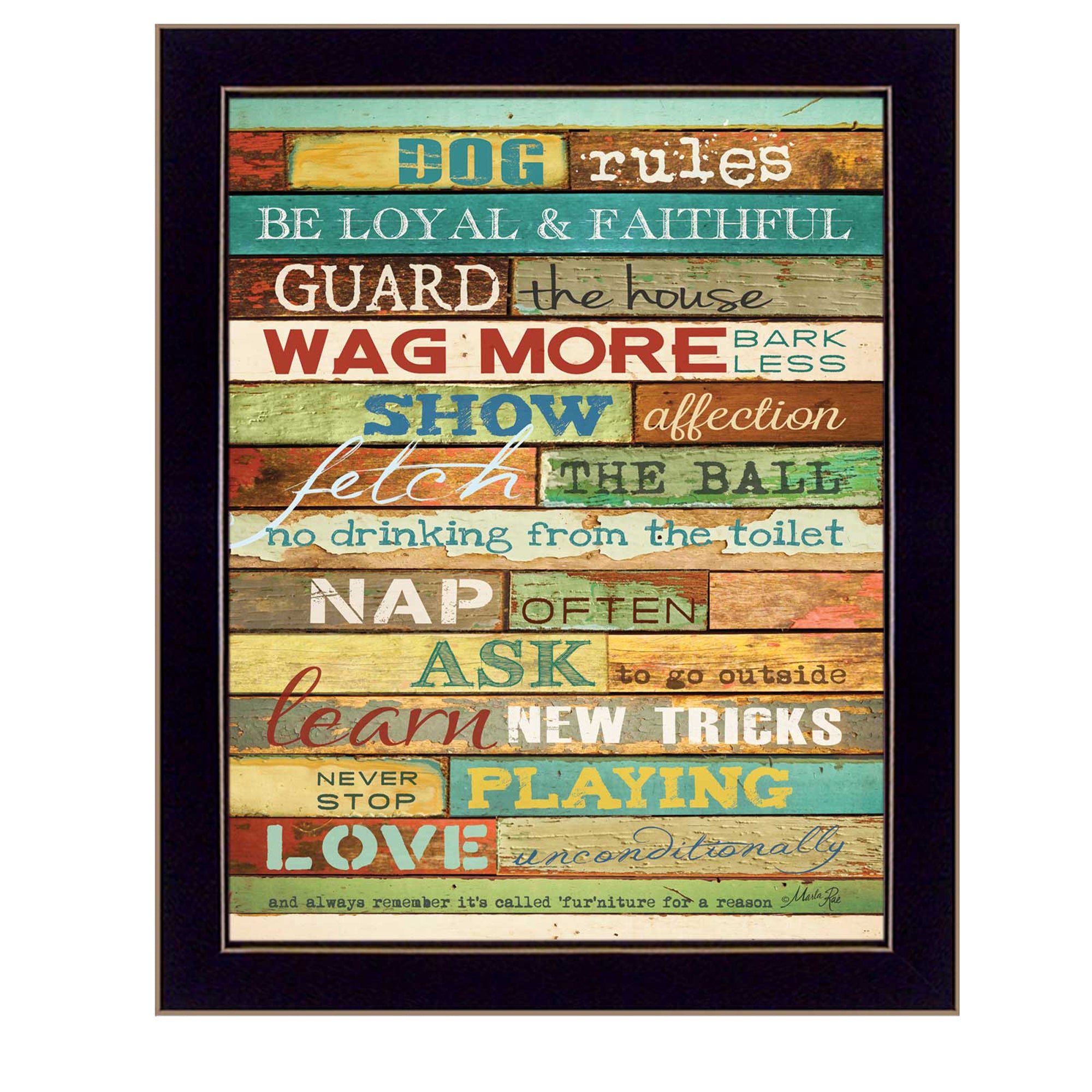 'Dog Rules' By Marla Rae, Printed Wall Art, Ready To Hang Framed Poster, Black Frame