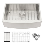 Farmhouse 33 Inch Kitchen Sink Stainless Steel Apron Front 16 Gauge Brushed Nickel